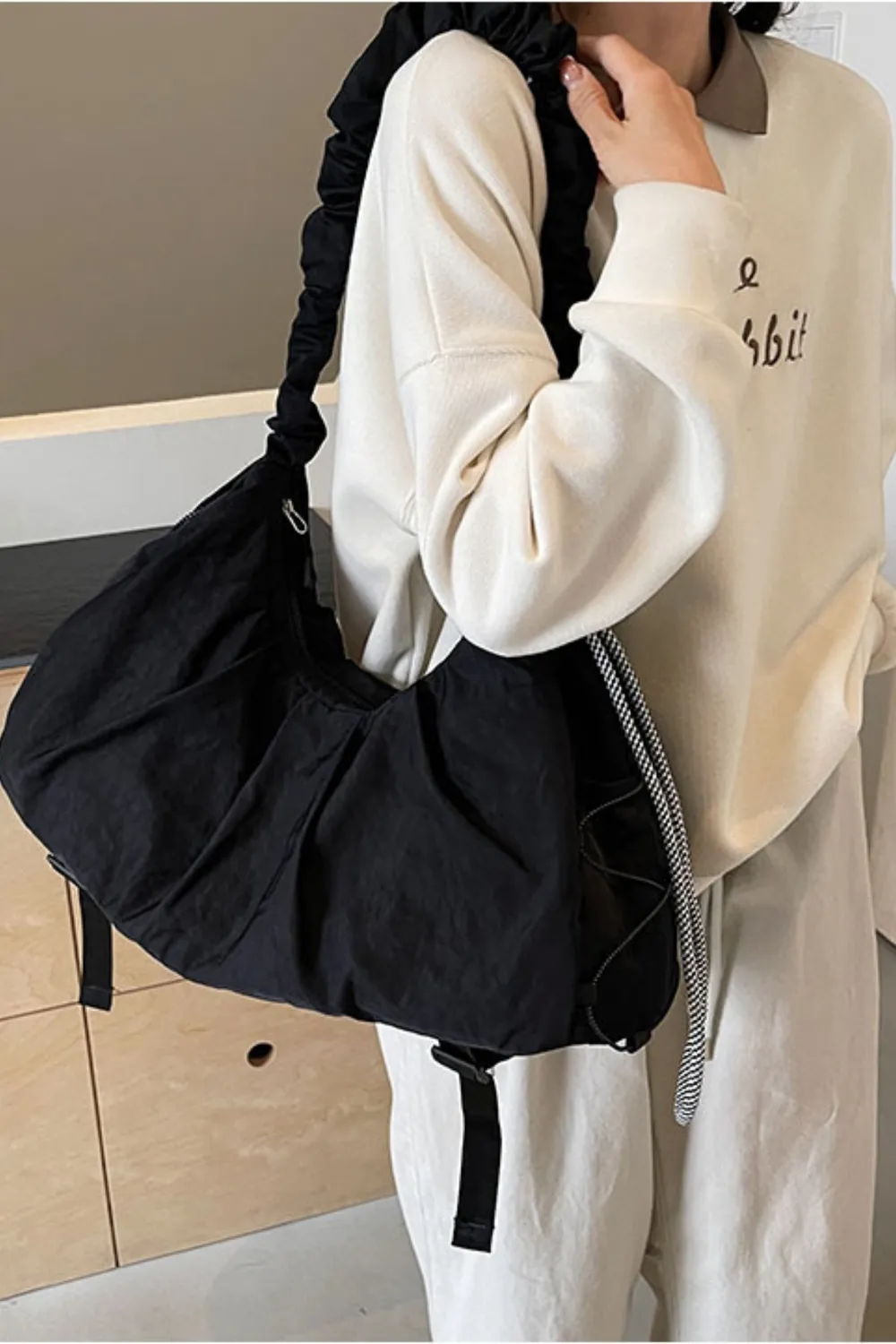Drawstring Strap Ruched Crossbody Bag, image 3