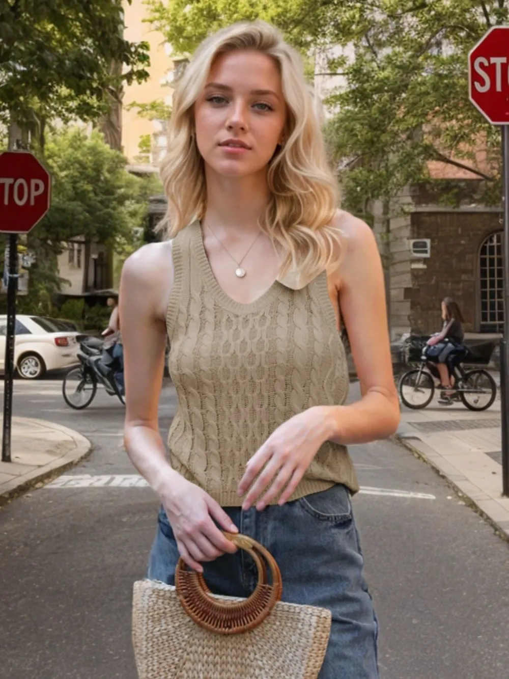 Cable-Knit V-Neck Knit Tank, image 4