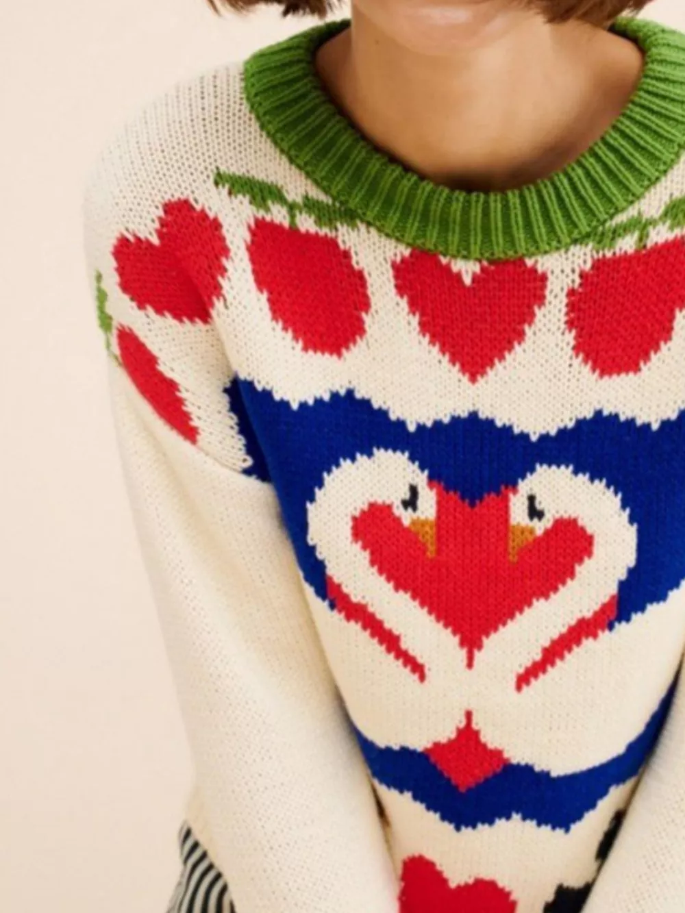 Swan Heart Pattern Round Neck Sweater, image 3