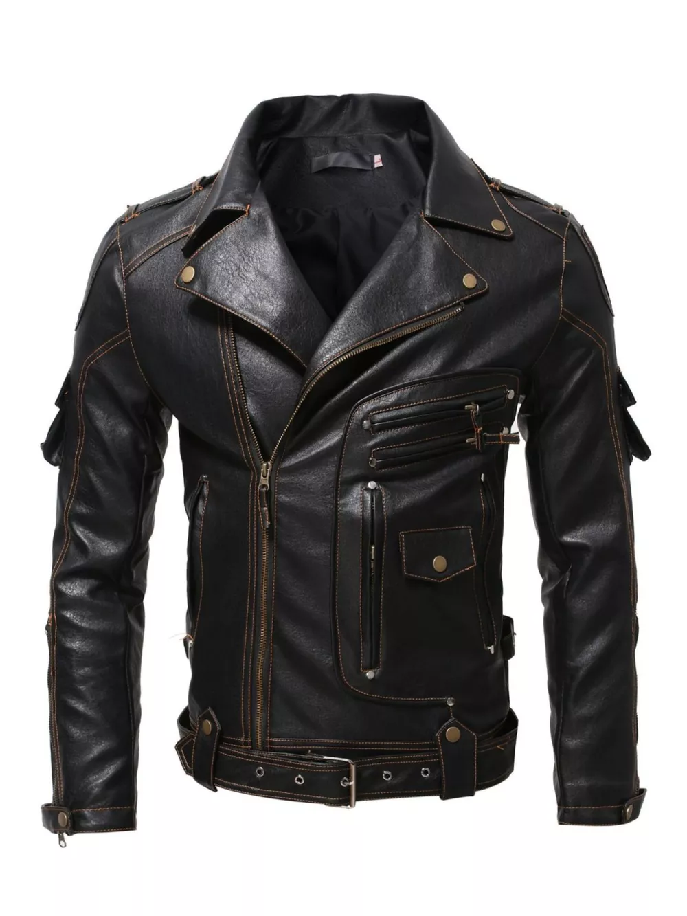 Men's Full Size Faux Leather Motorcycle Jacket Plus Size