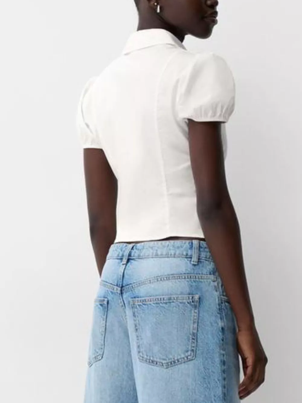 Striped Puff Sleeve Fitted Shirt, image 11