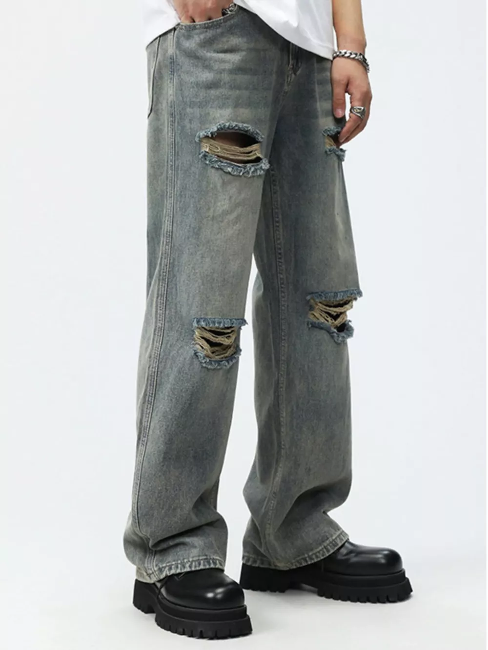 Men's Full Size Distressed Wide Leg Jeans Plus Size, image 5