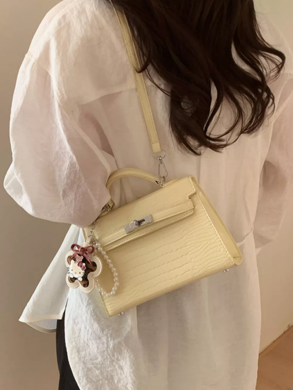 Croc-Embossed Top-Handle Crossbody Bag, image 7