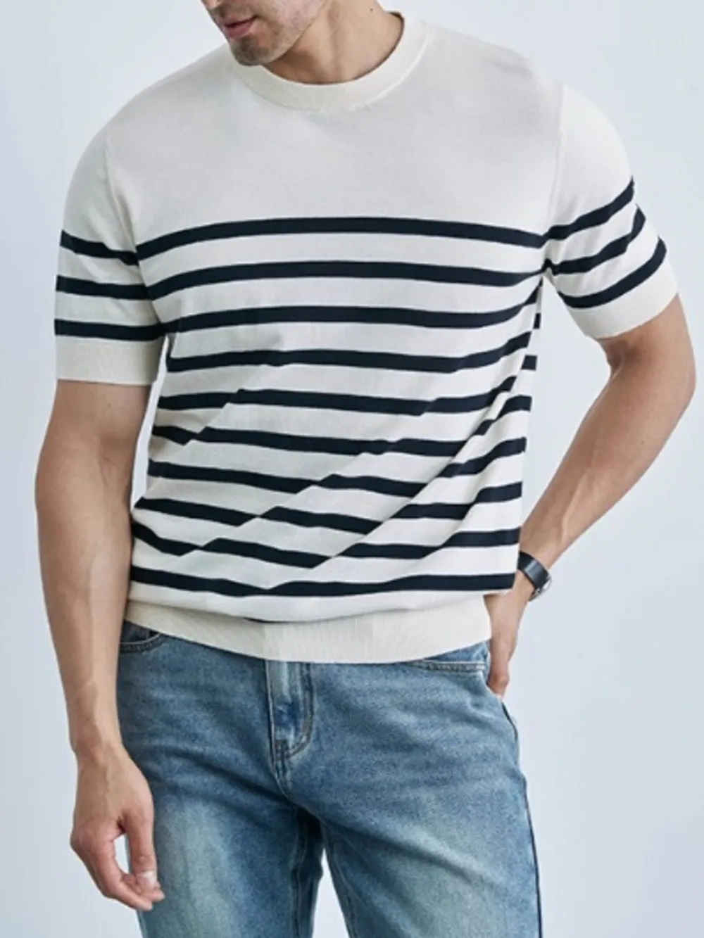 Men's Classic Striped Short Sleeve Knit T-Shirt, image 6
