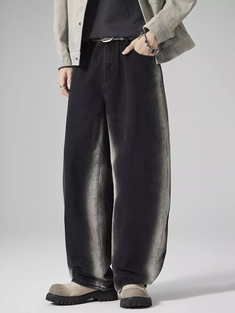 Men's Plus Size Washed Wide Leg Jeans, image 3