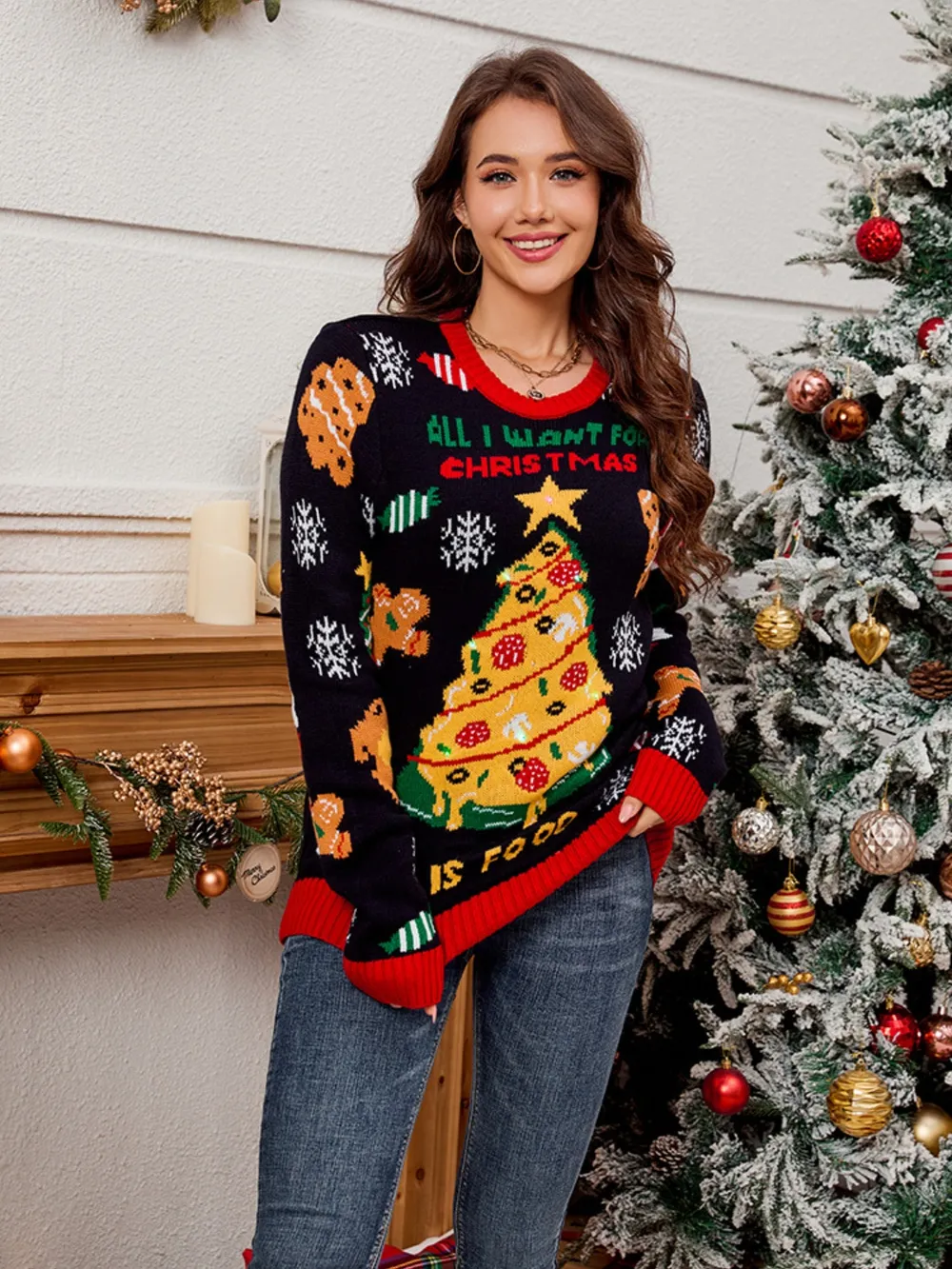 Christmas Element Round Neck Long Sleeve Sweater, image 4