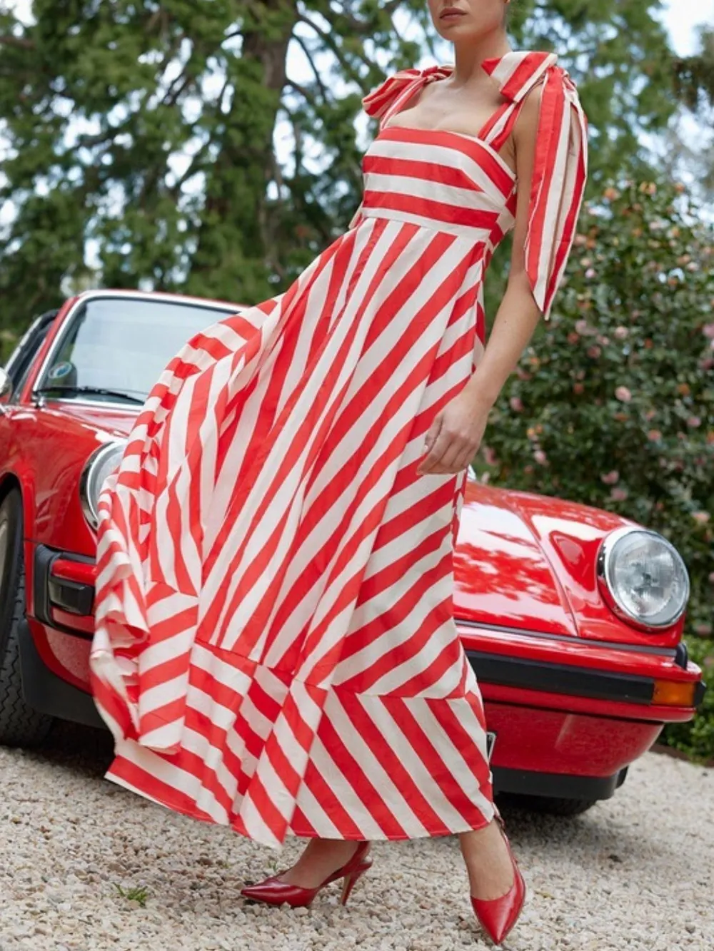 Striped Square Neck Wide Strap Dress, image 6