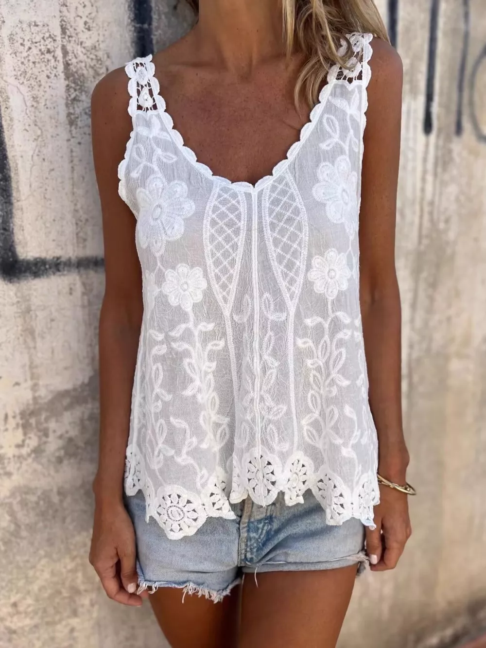 Floral Lace Crochet Trim Tank, image 6