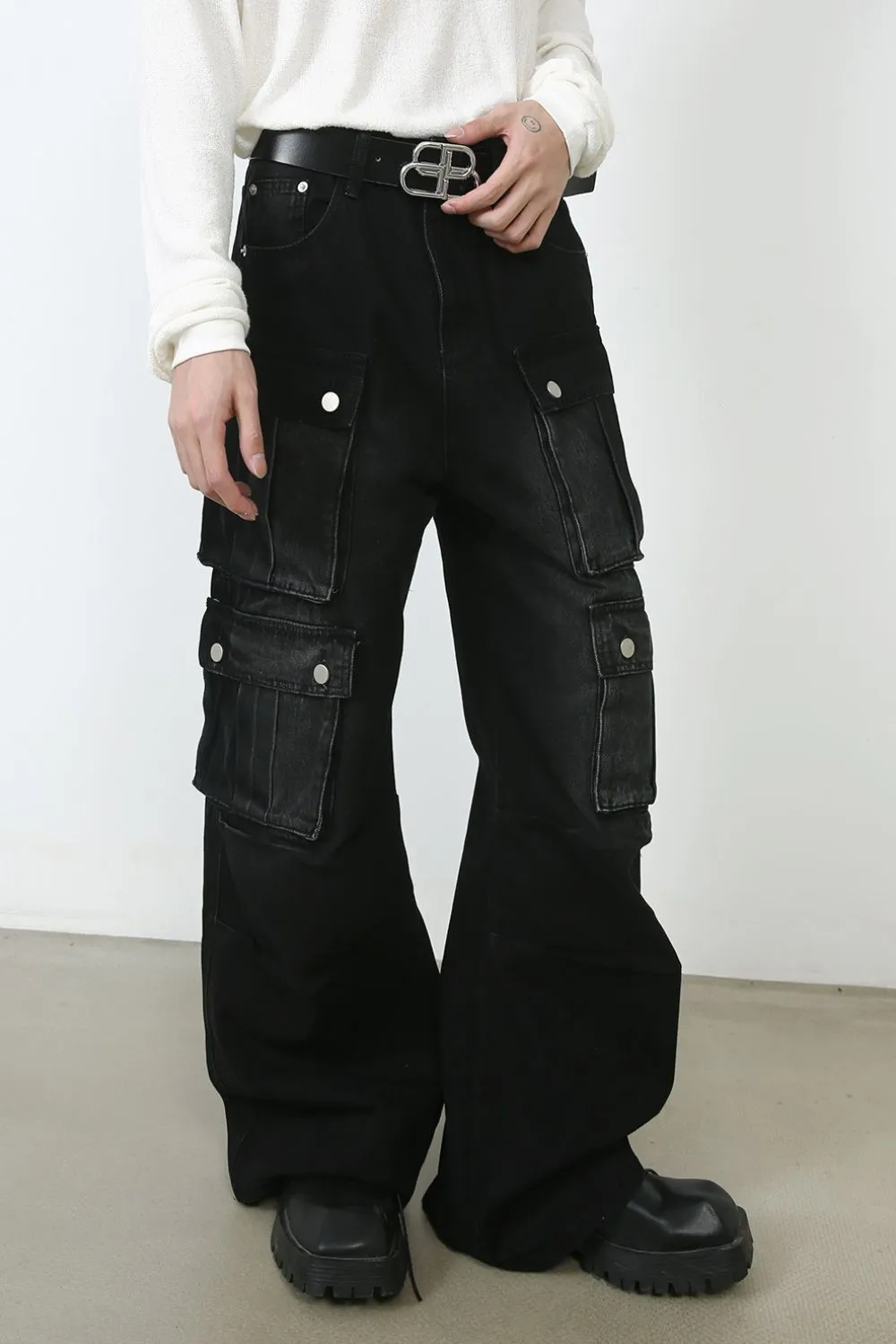 Men's Wide Leg Jeans with Cargo Pockets, image 4
