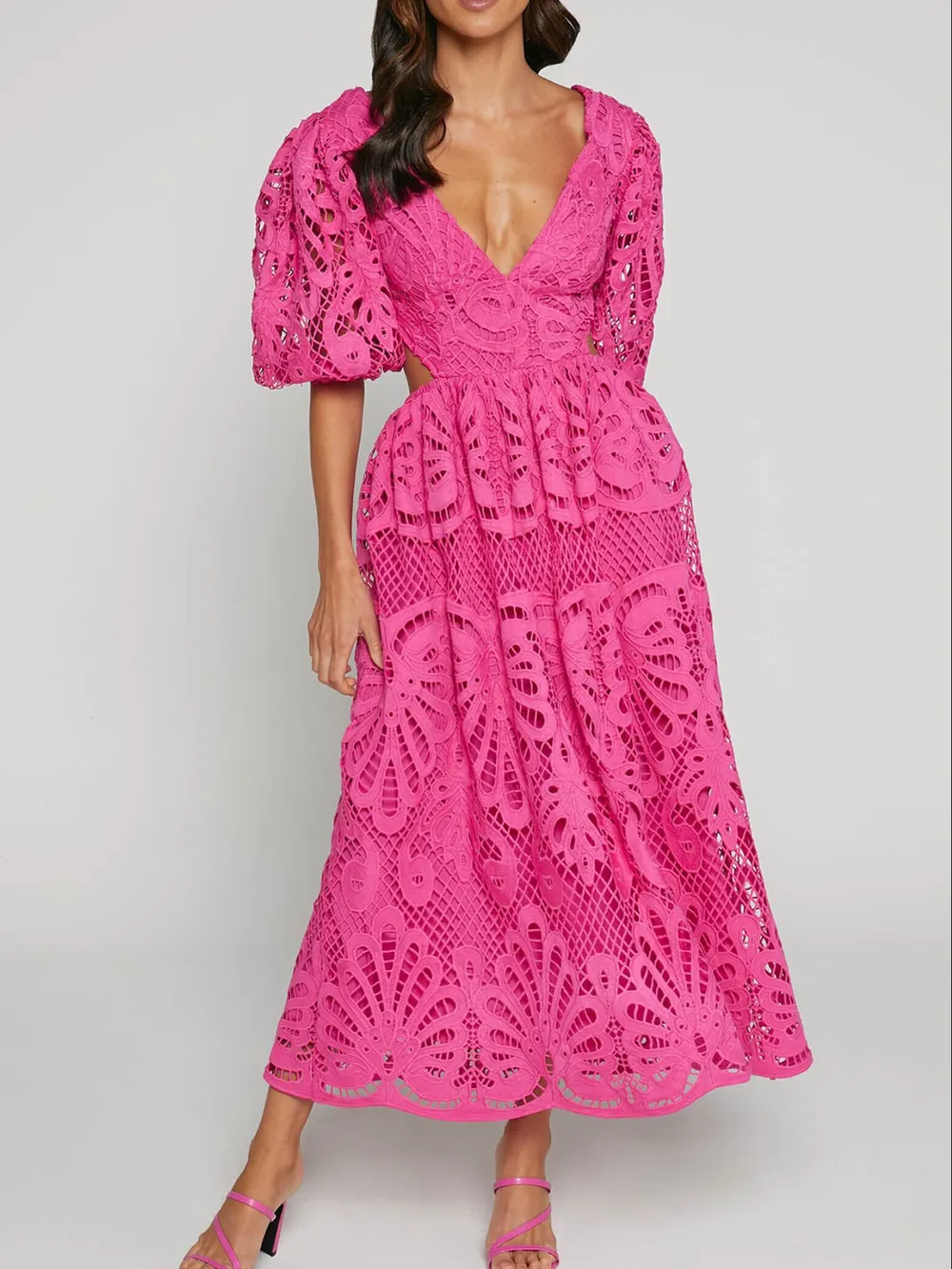 Cutout Back Lace Crochet V-Neck Dress, image 22
