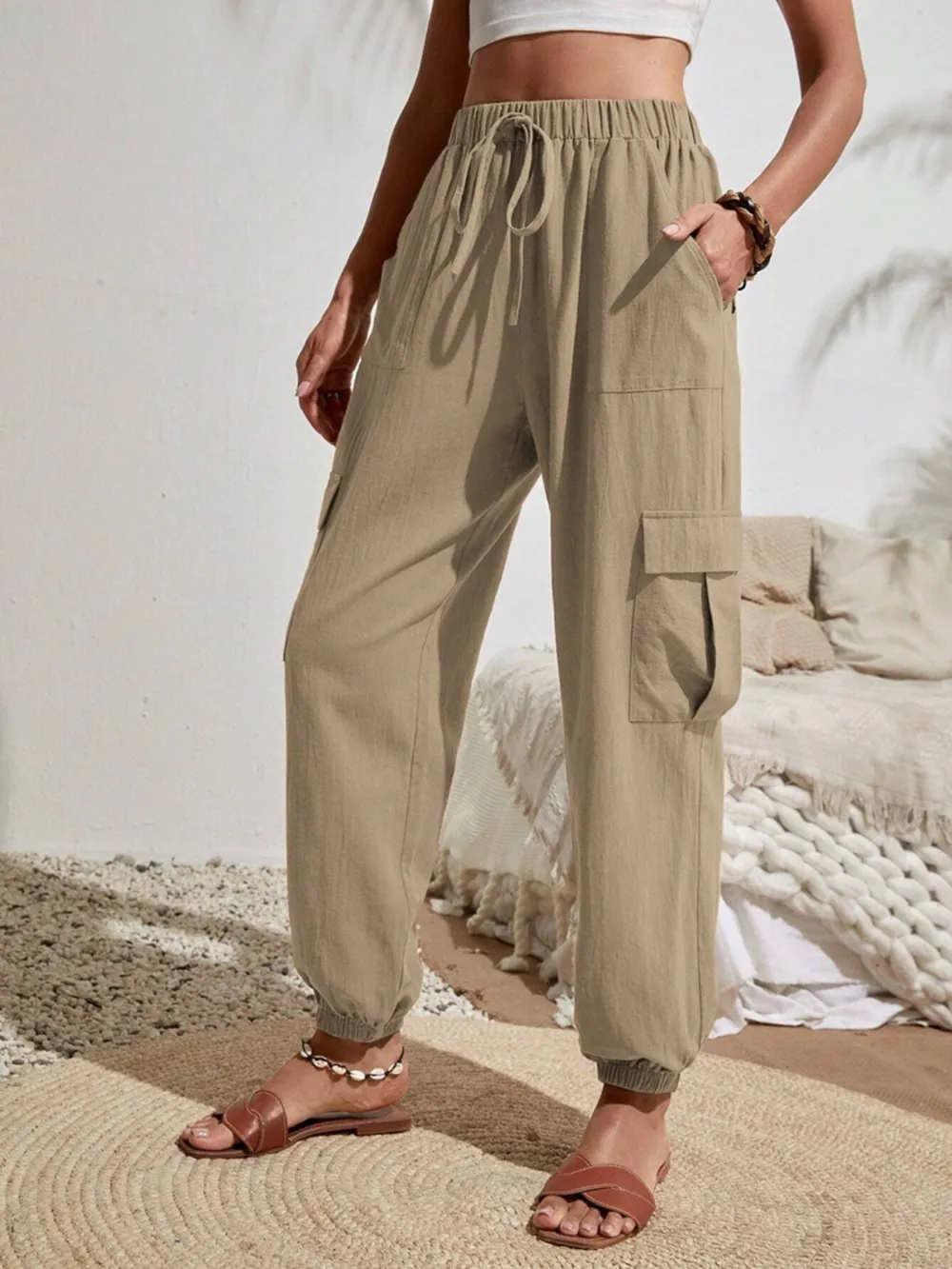 Drawstring Joggers with Cargo Pockets, image 26