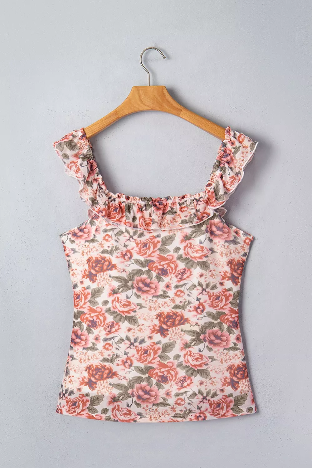 Floral Print Ruffle Trim Tank, image 4