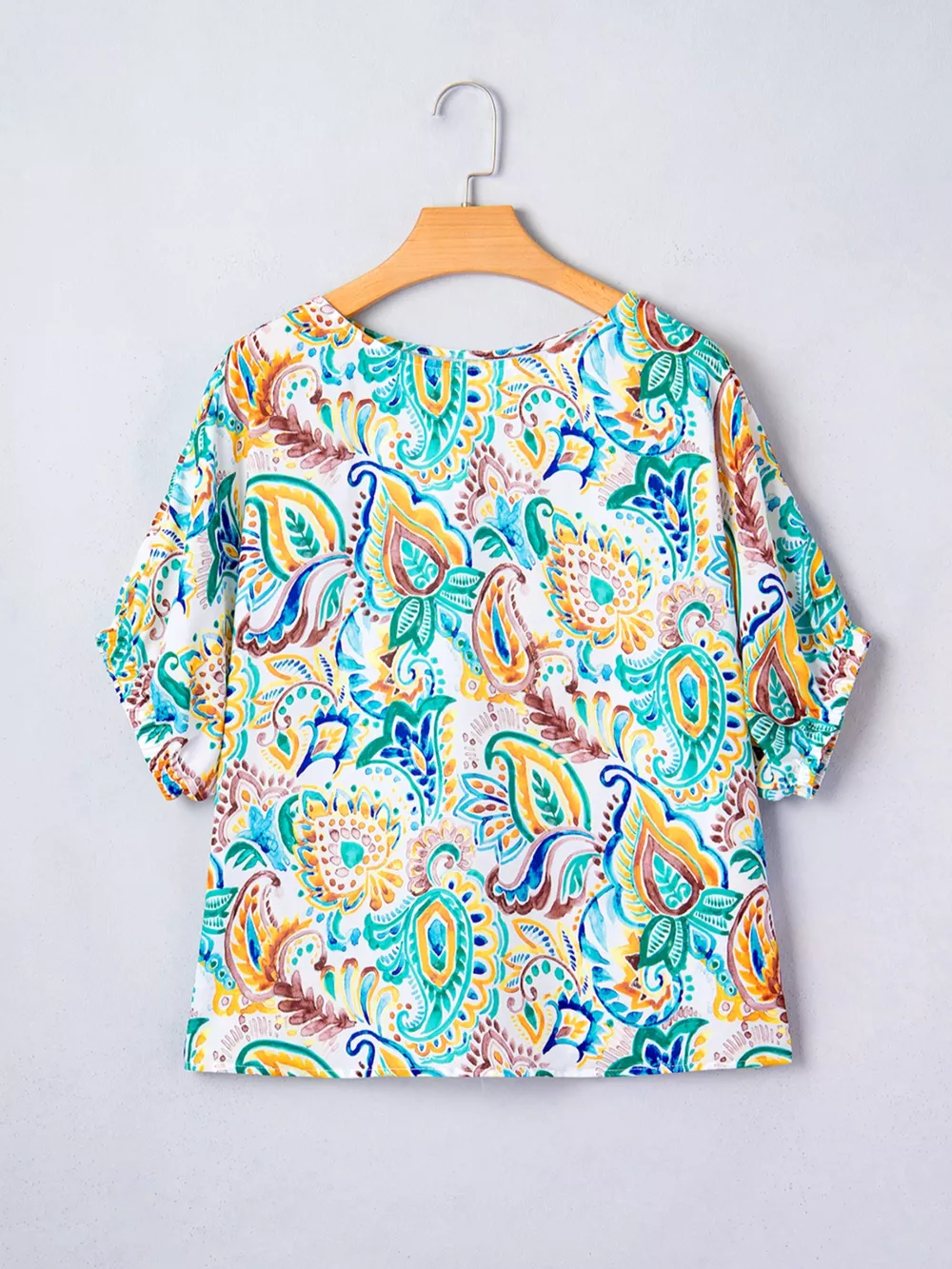 Paisley Floral Printed Puff Sleeve Blouse, image 3