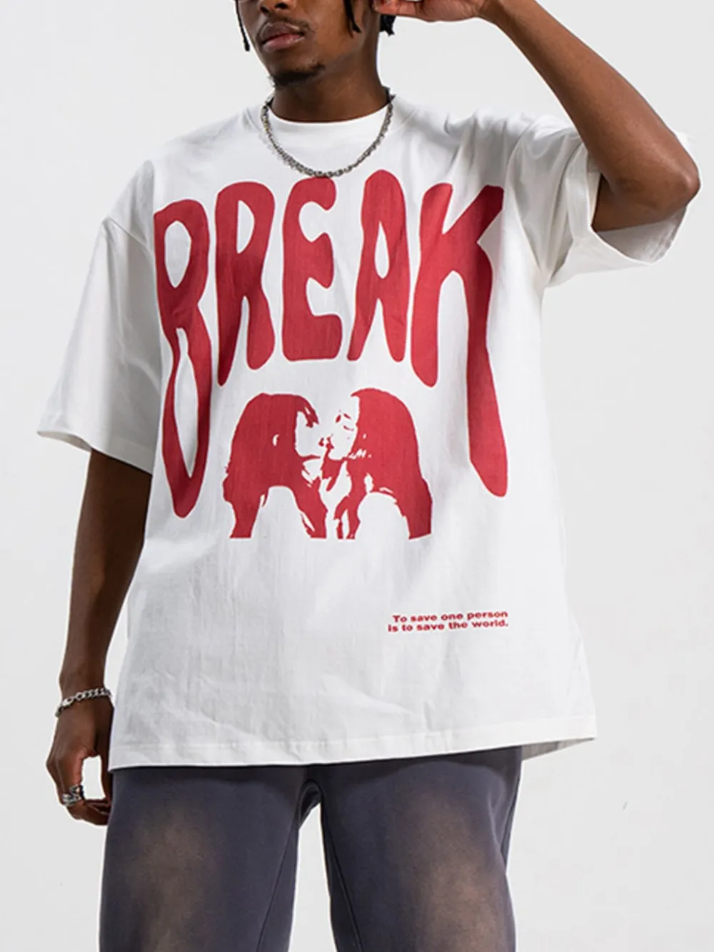 Men's Oversized Graphic Round Neck T-Shirt, image 4