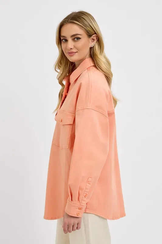 Full Size Button Down Long Sleeve Denim Shacket with Chest Pockets Plus Size, image 6