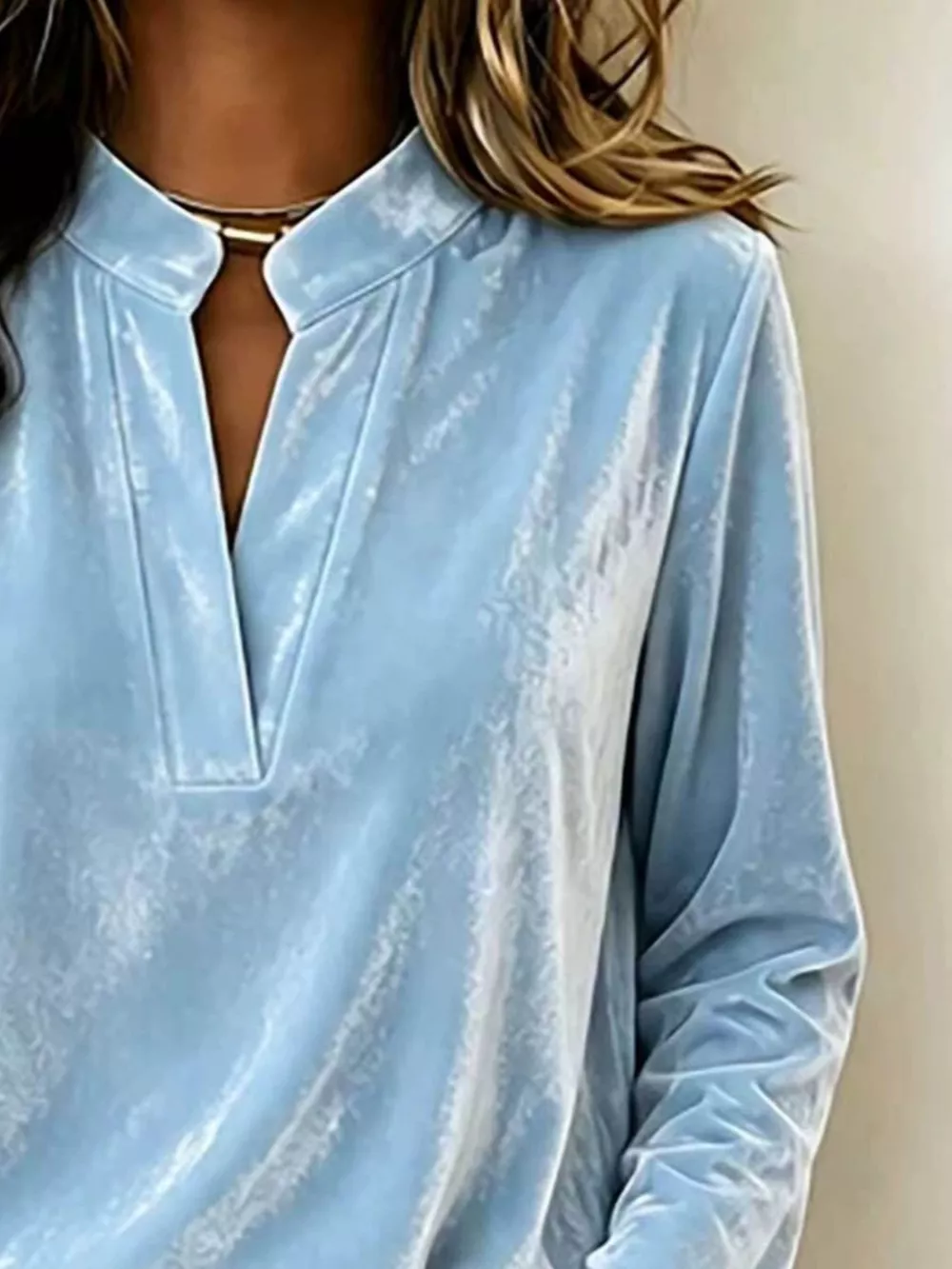 Full Size Velvet Notched Long Sleeve Top Plus Size, image 4