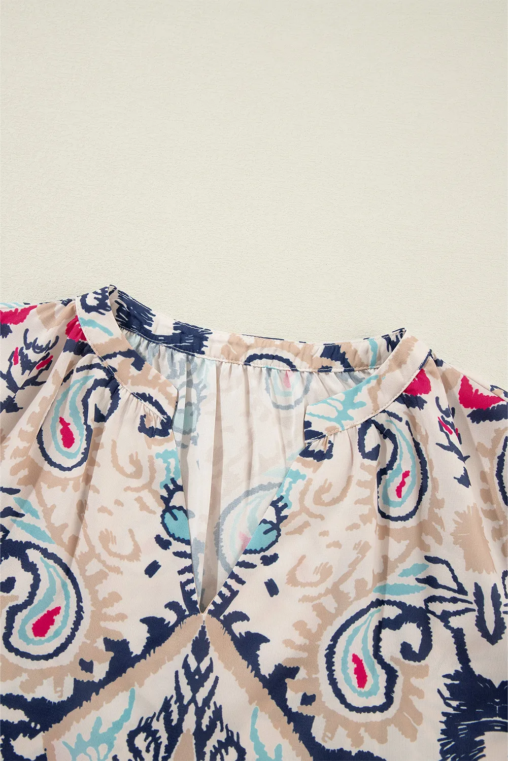 Printed Notched Half Sleeve Blouse, image 5