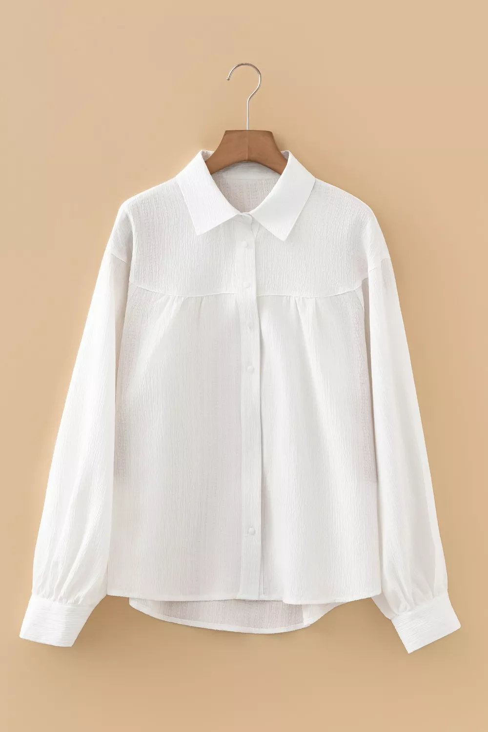 Crinkled Texture Lantern Sleeve Button Down Loose Shirt, image 11