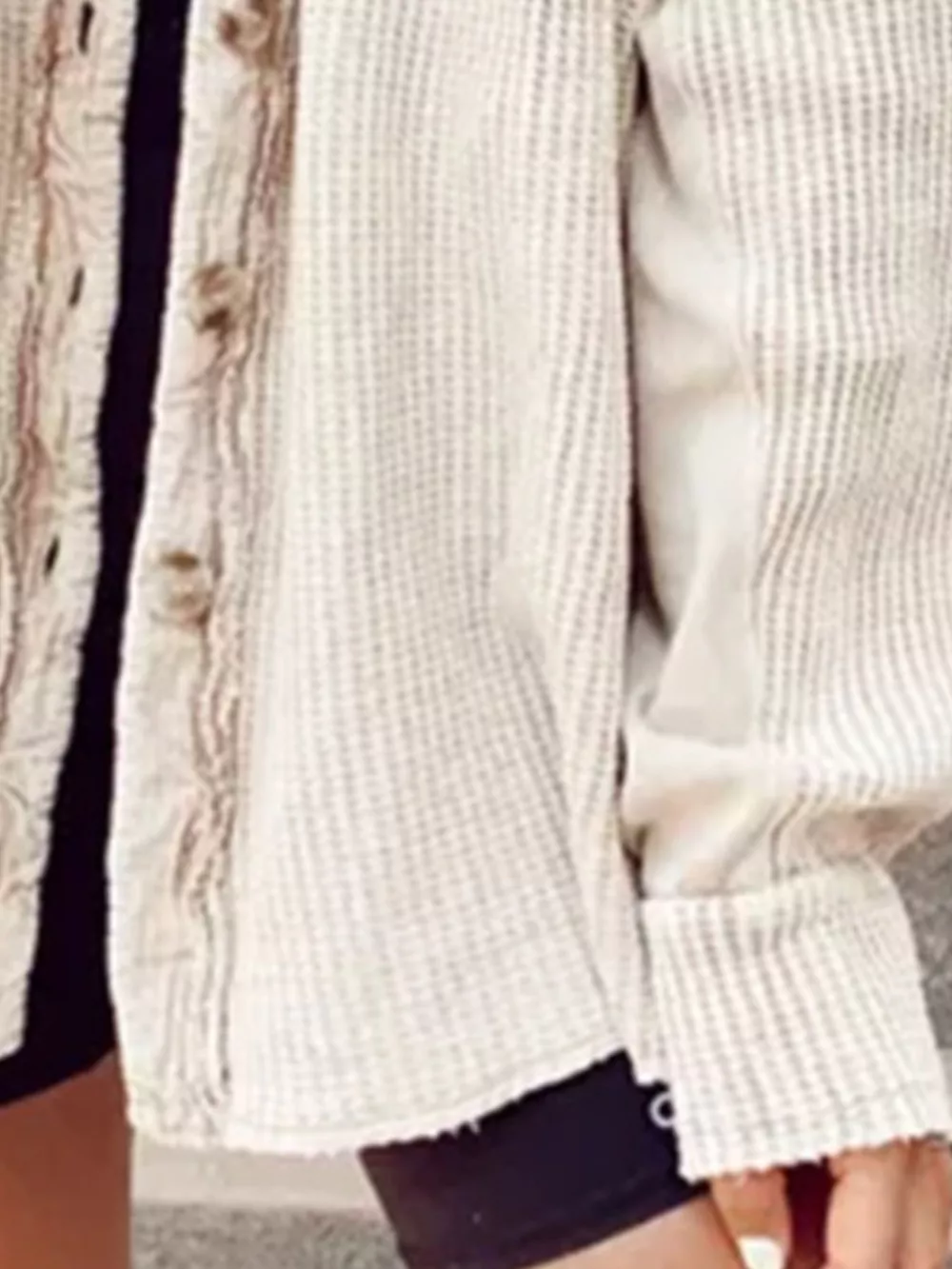 Oversized Waffle Knit Button-Up Jacket, image 2