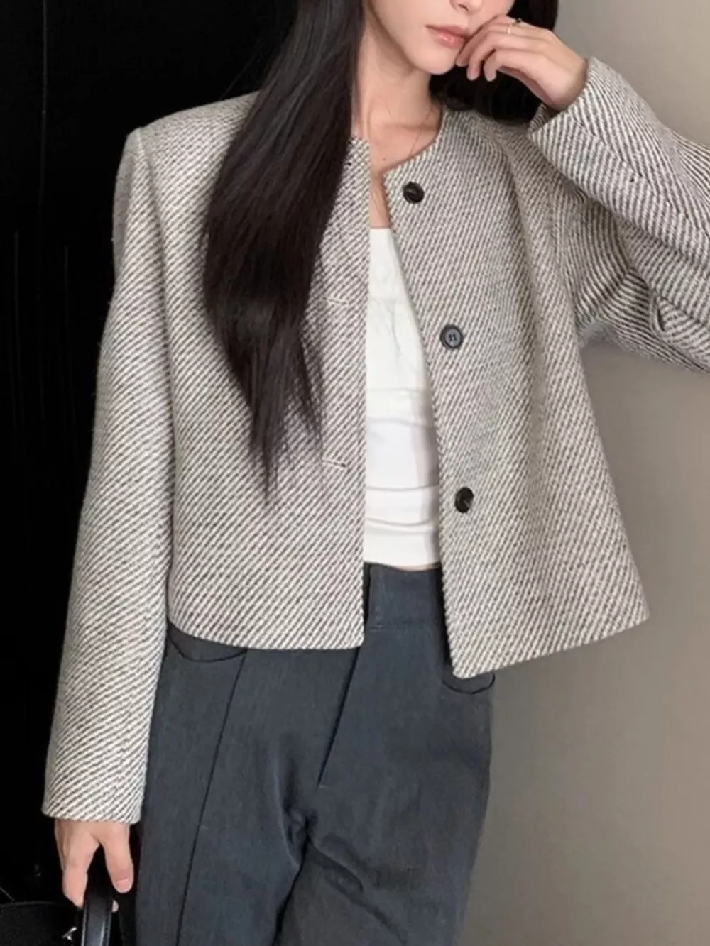 Button Up Tweed Cropped Jacket, image 7