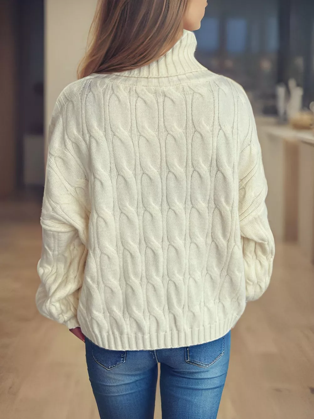 Cable-Knit Turtleneck Long Sleeve Sweater, image 21