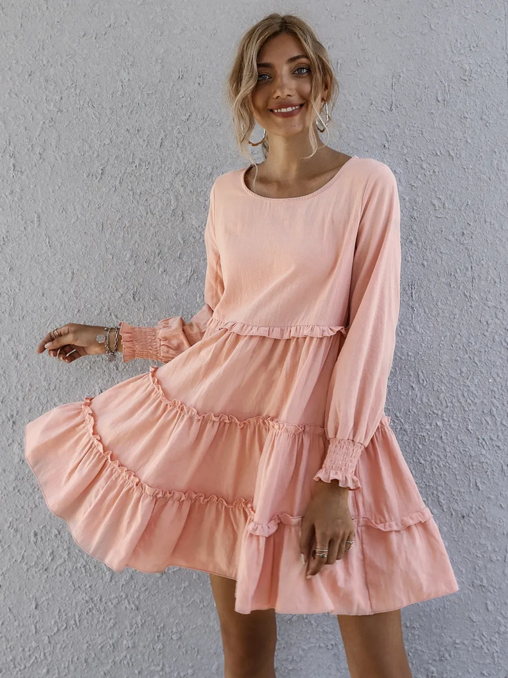 Frill Tiered Long Sleeve Mini Dress, image 2