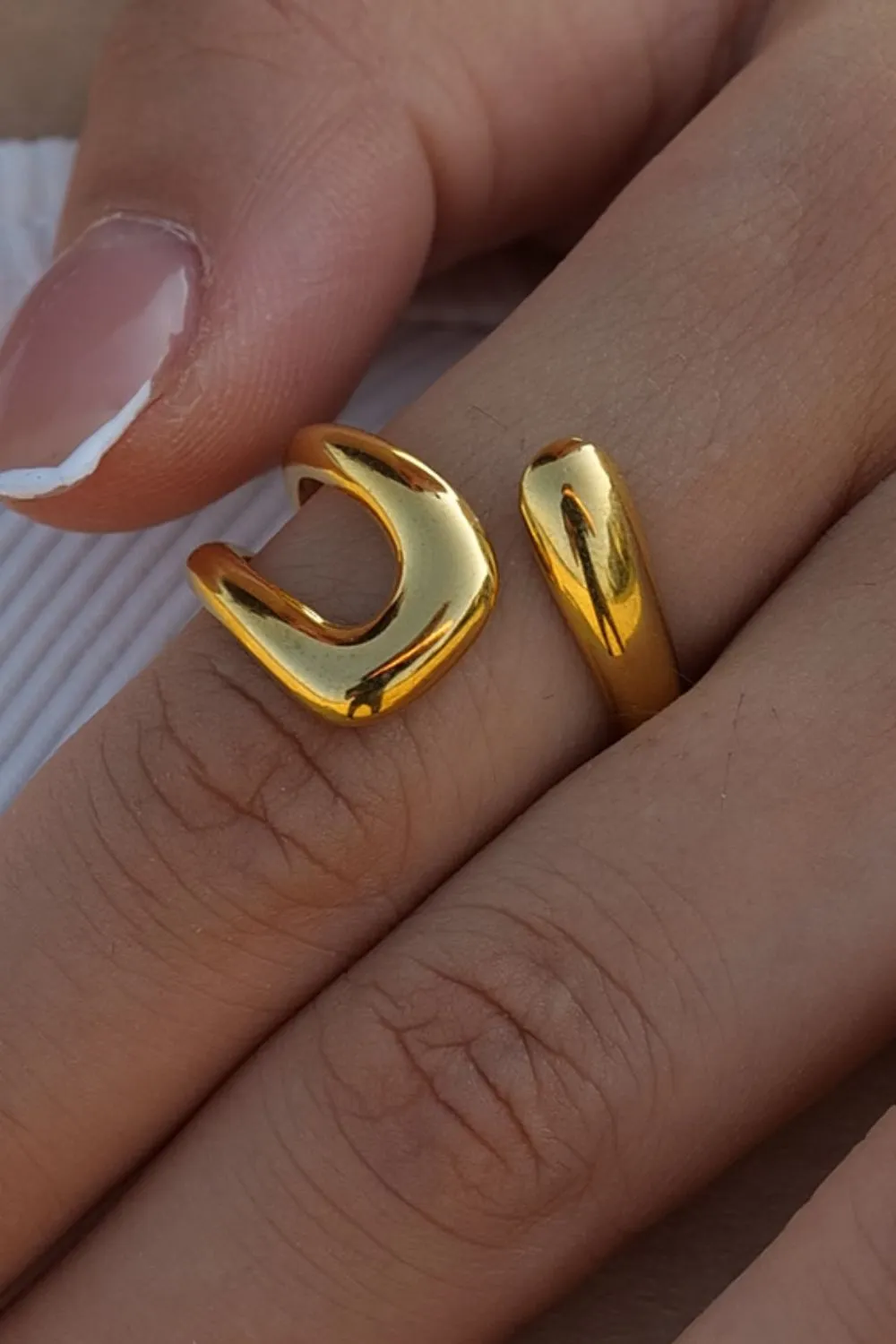 18K Gold-Plated Geometric Gold Twisted Open Ring