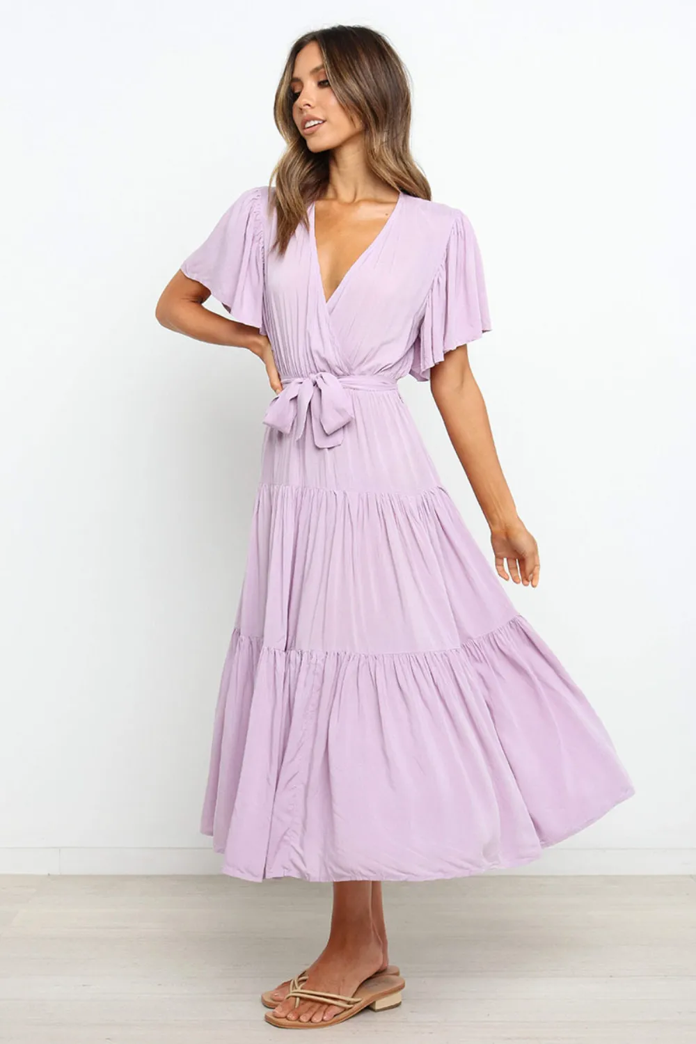 Tied Back Tiered Short Sleeve Midi Dress, image 8