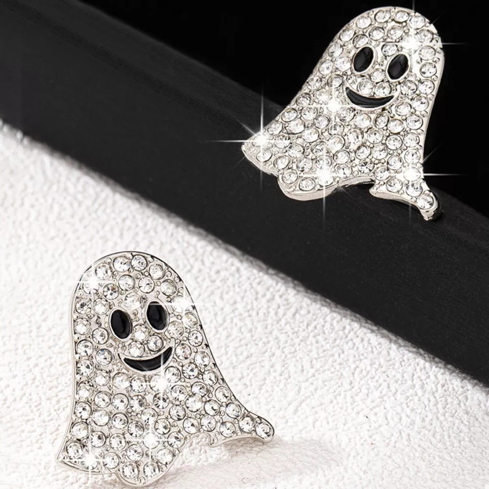 18K Gold-Plated Rhinestone Halloween Ghost Earrings, image 7