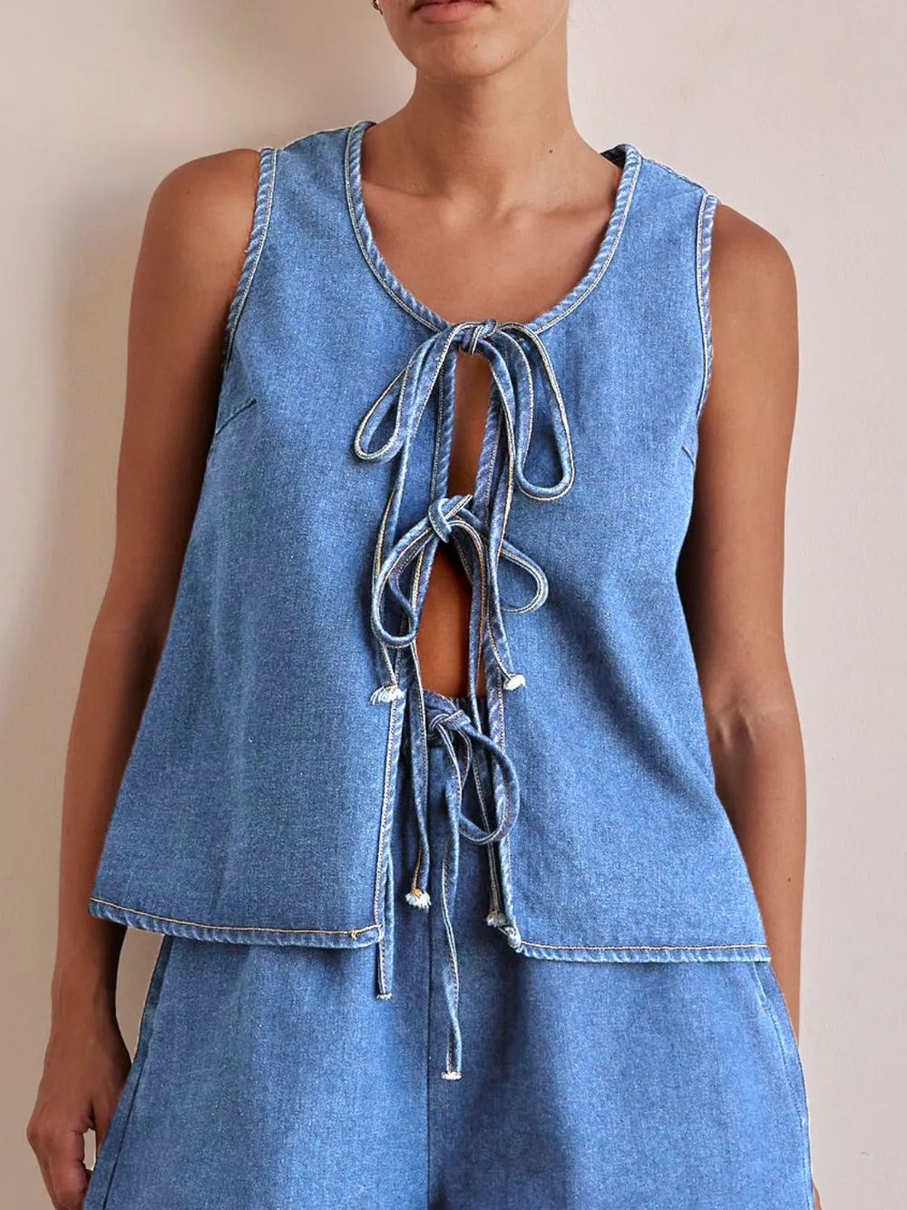 Tie Front Denim Vest