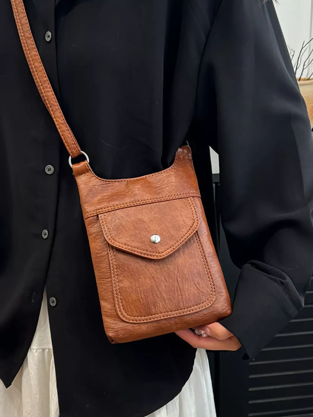 Adjustable Strap Leather Crossbody Bag, image 4