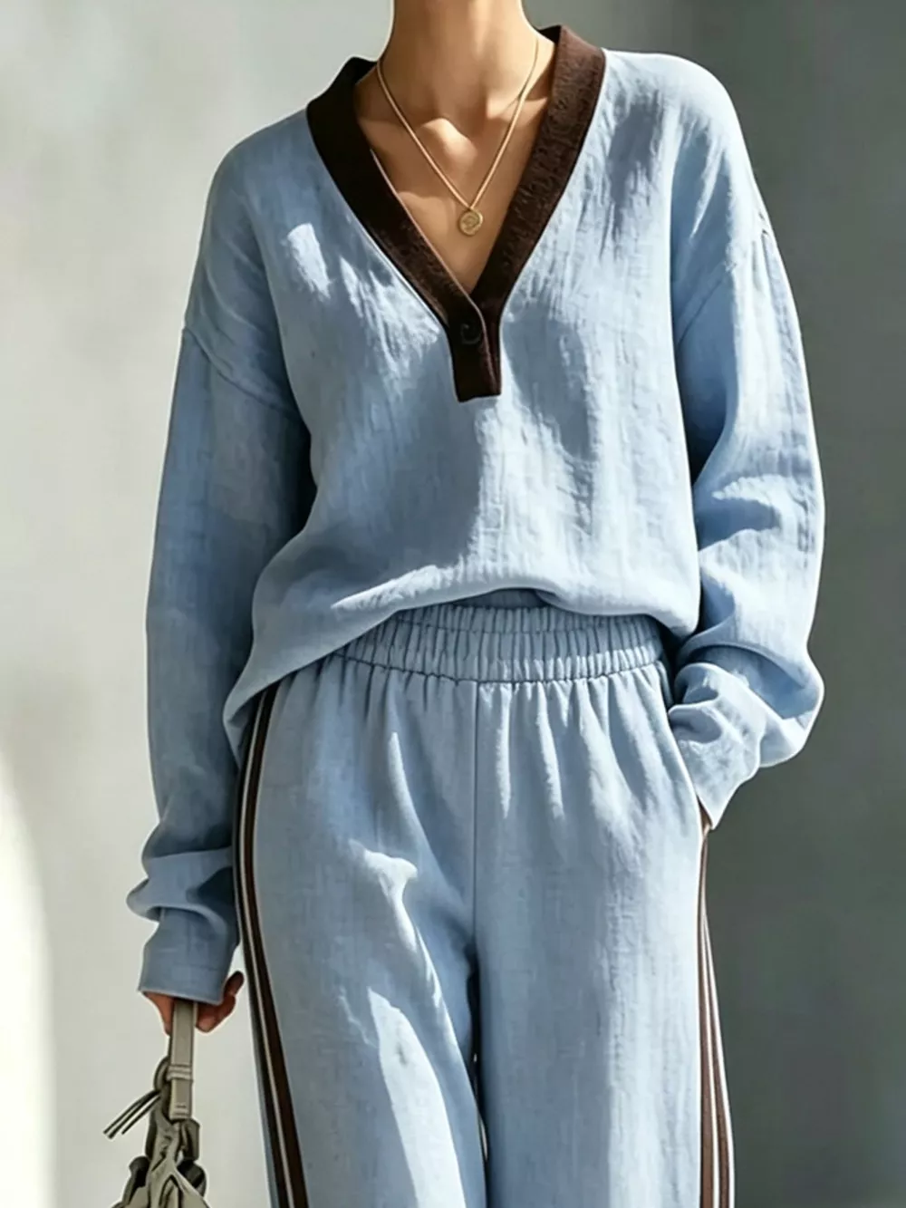 Long Sleeve Top and Side-Striped Joggers Set, image 2