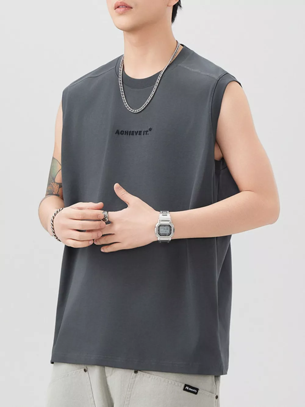 Men's Plus Size Letter Round Neck Tank, image 8