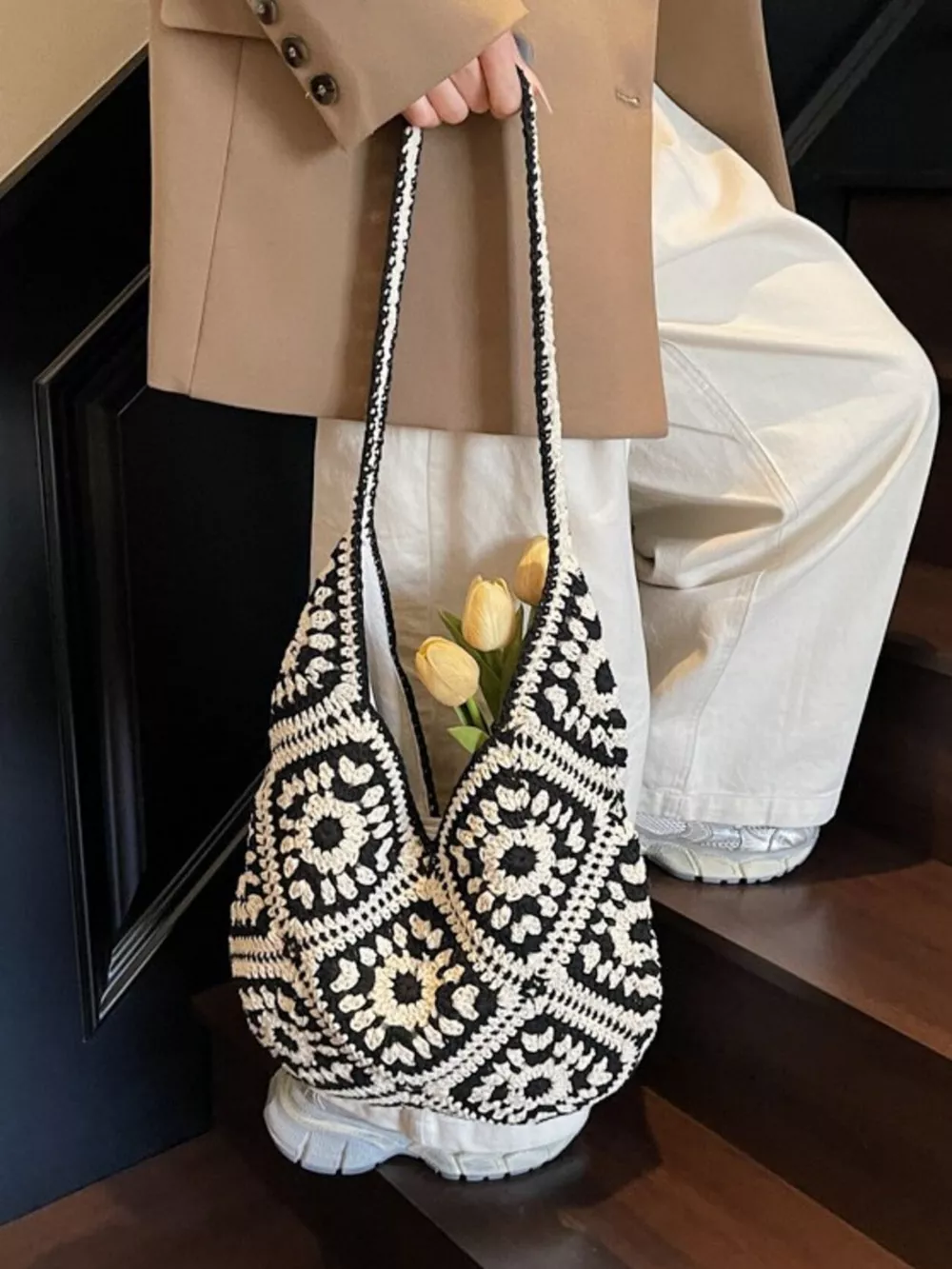 Crochet Hobo Shoulder Bag, image 9