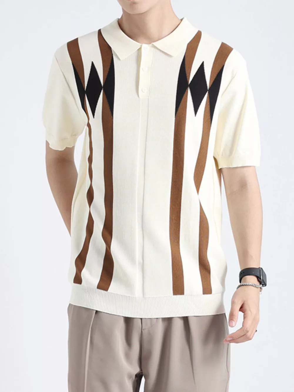 Men's Plus Size Geometric Pattern Knitted Polo
