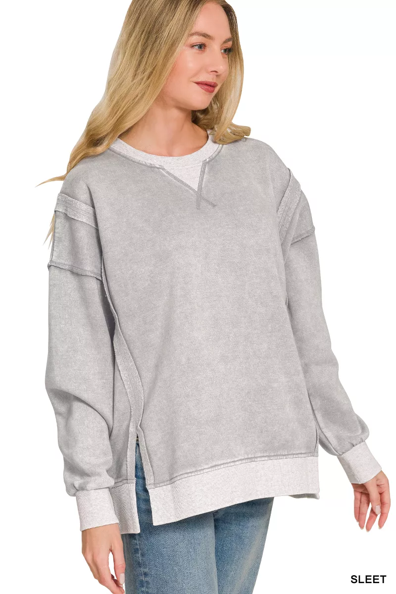 Fleece Acid Washed Contrast Trim Pullover