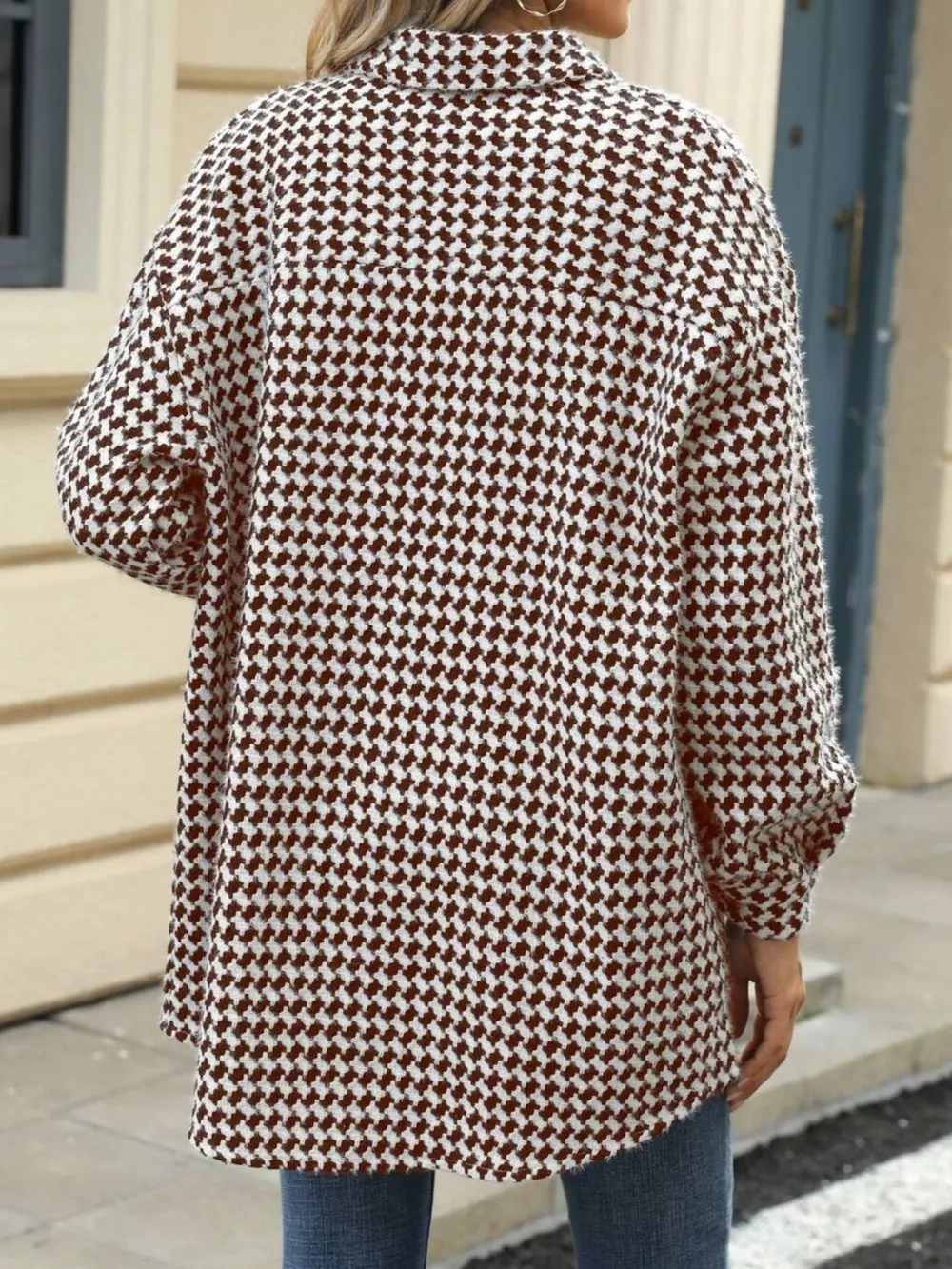 Houndstooth Button Up Long Sleeve Coat, image 17