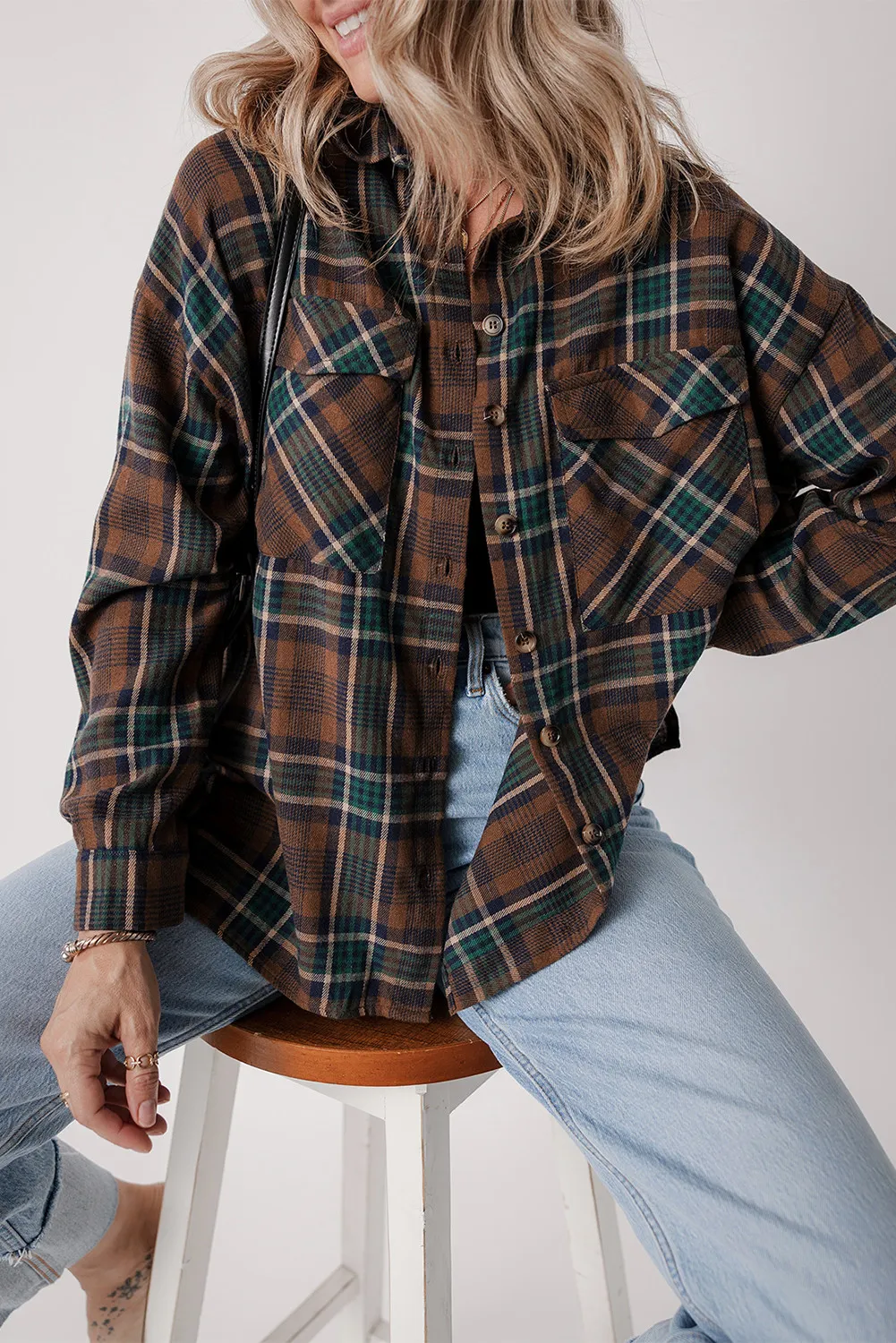 Plaid Button Up Long Sleeve Jacket, image 9