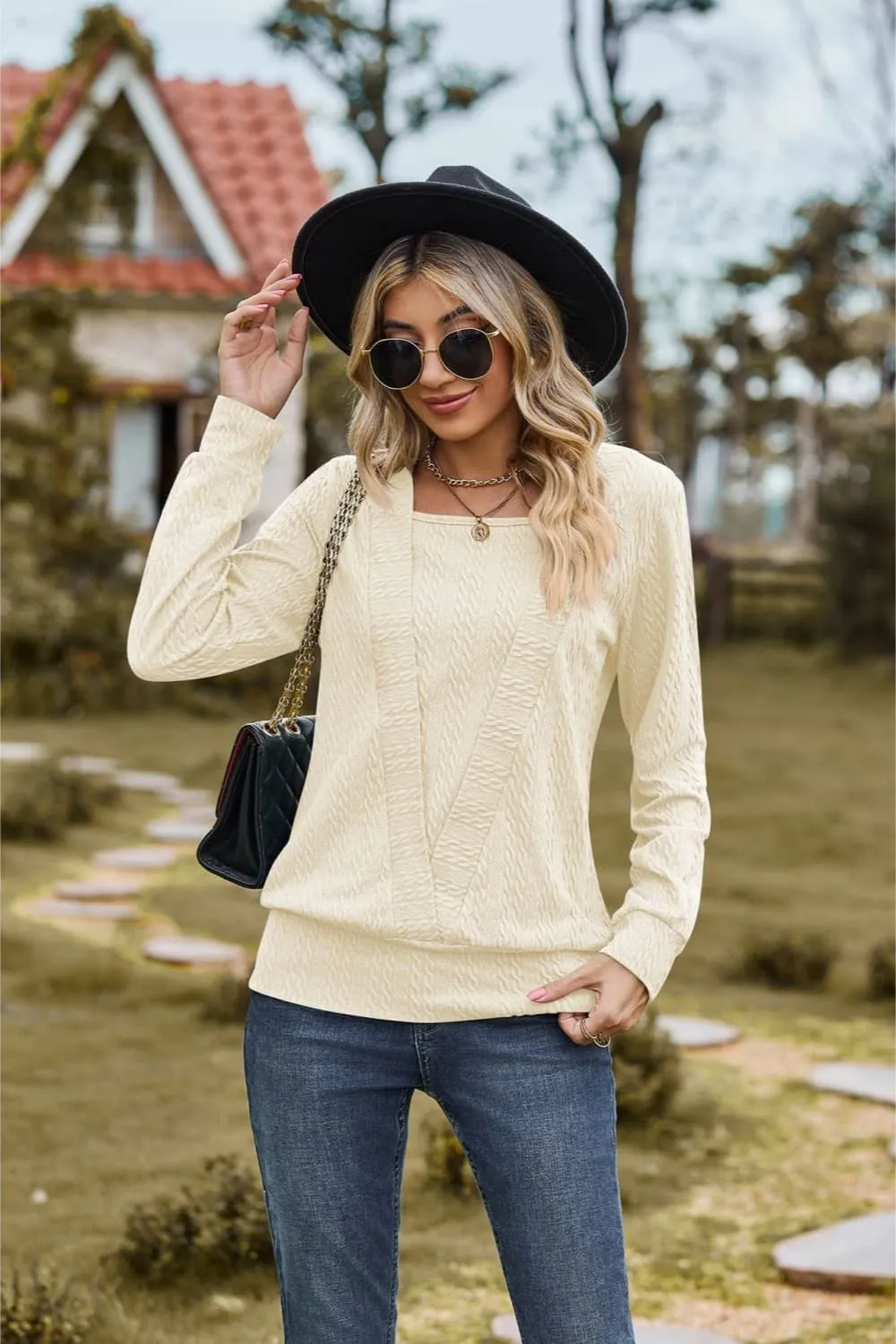 Square Neck Long Sleeve Blouse, image 2