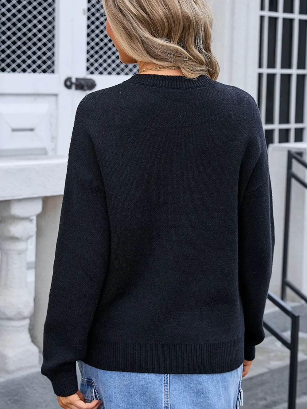 Bow Graphic Round Neck Long Sleeve Sweater, image 6