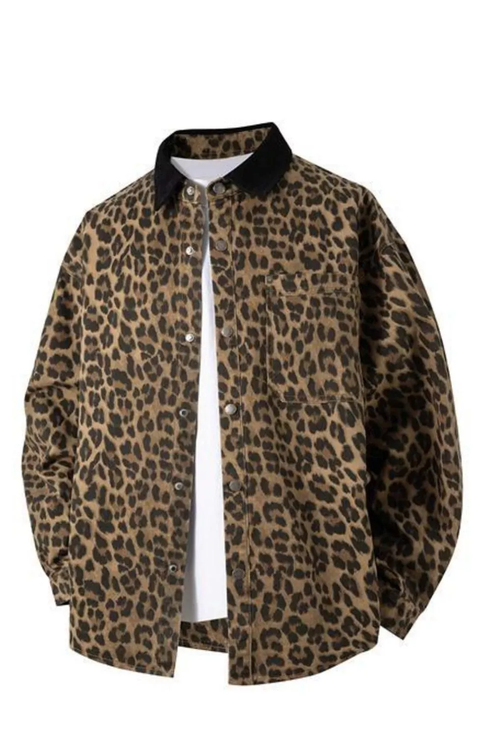 Men's Plus Size Leopard Print Snap Down Shirt, image 6