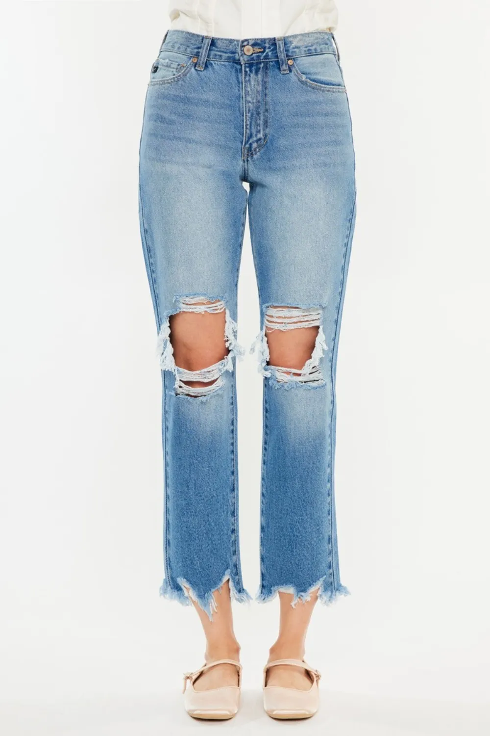 Distressed Frayed Hem Cropped Jeans, image 5
