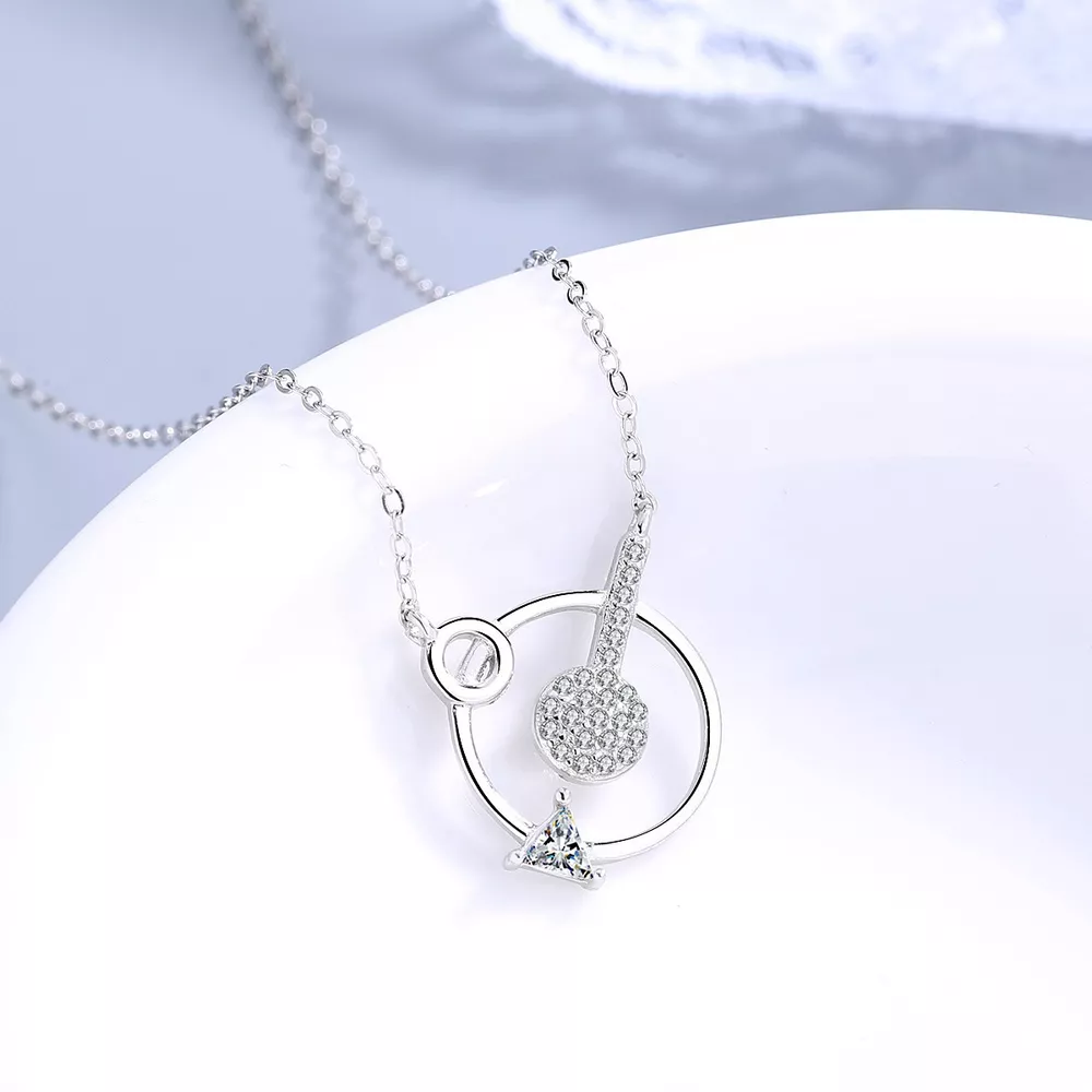 925 Sterling Silver Zircon Geometric Pendant Necklace, image 2