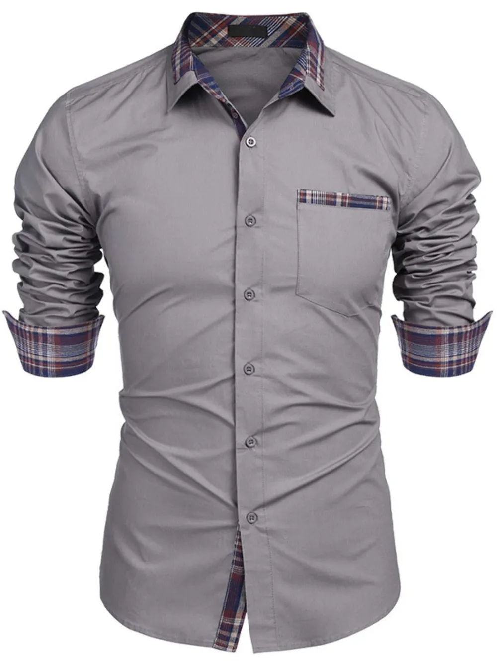 Men's Plaid Collared Neck Long Sleeve Shirt, image 6