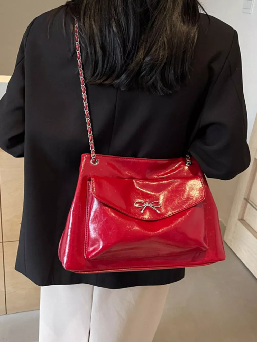 Bow PU Leather Shoulder Bag, image 8