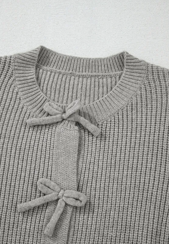 Bow Round Neck Long Sleeve Cardigan, image 10