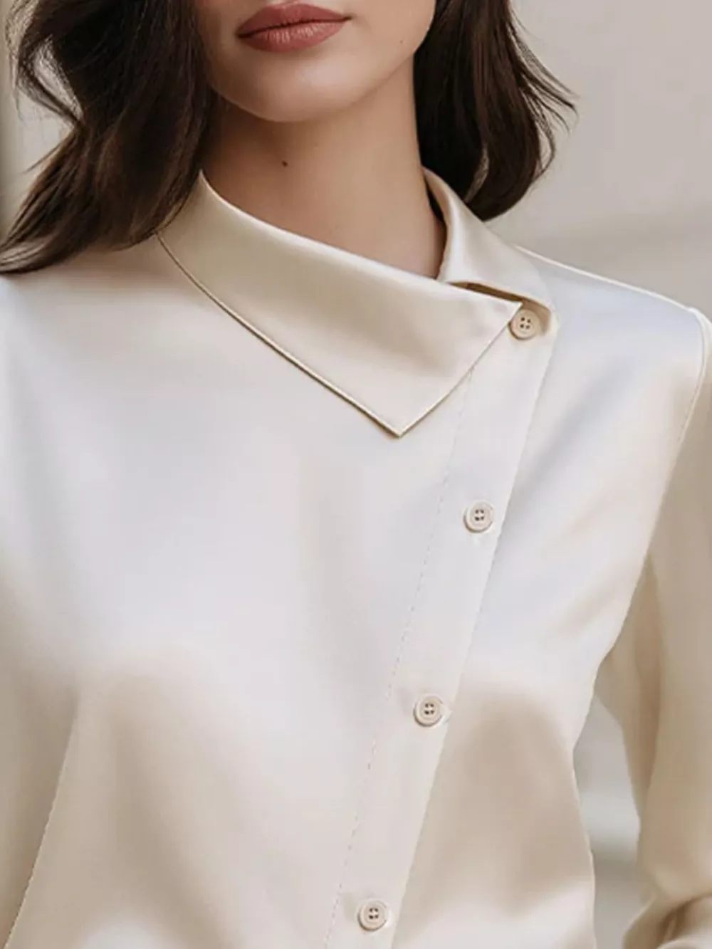 Asymmetric Collar Satin Blouse, image 3