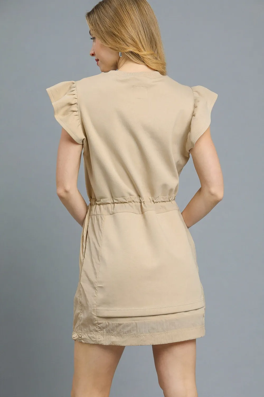 Luxe knit Ruffle Sleeve Drawstring Mini Dress, image 5