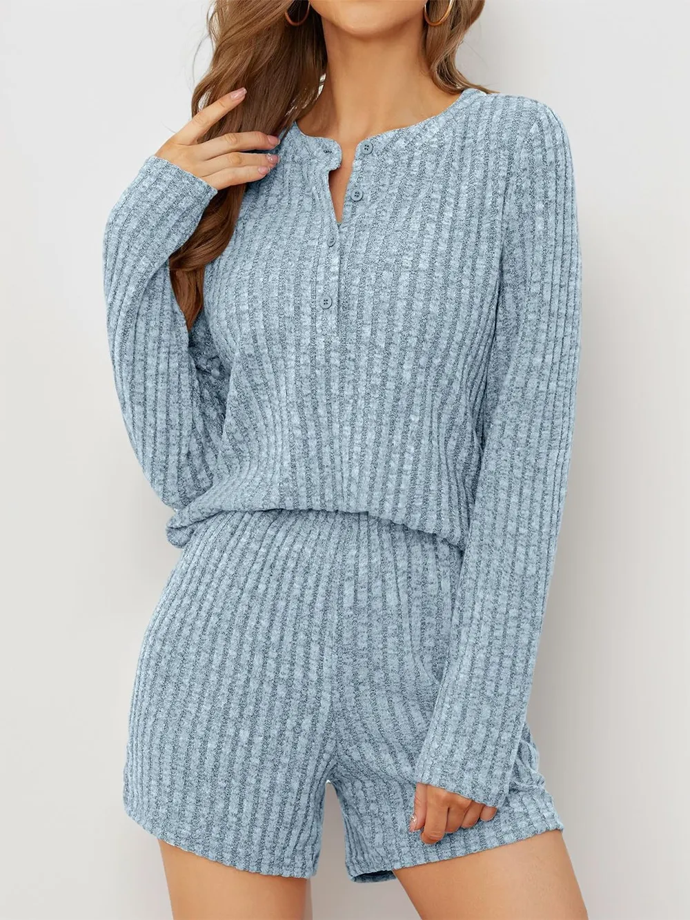 Ribbed Round Neck Top and Shorts Set, image 6
