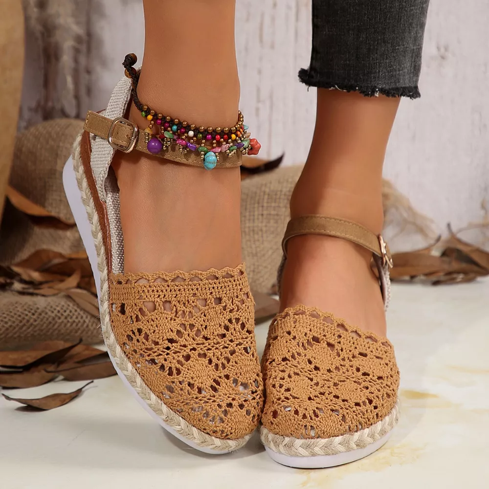 Floral Ankle Strap Espadrille Sandals